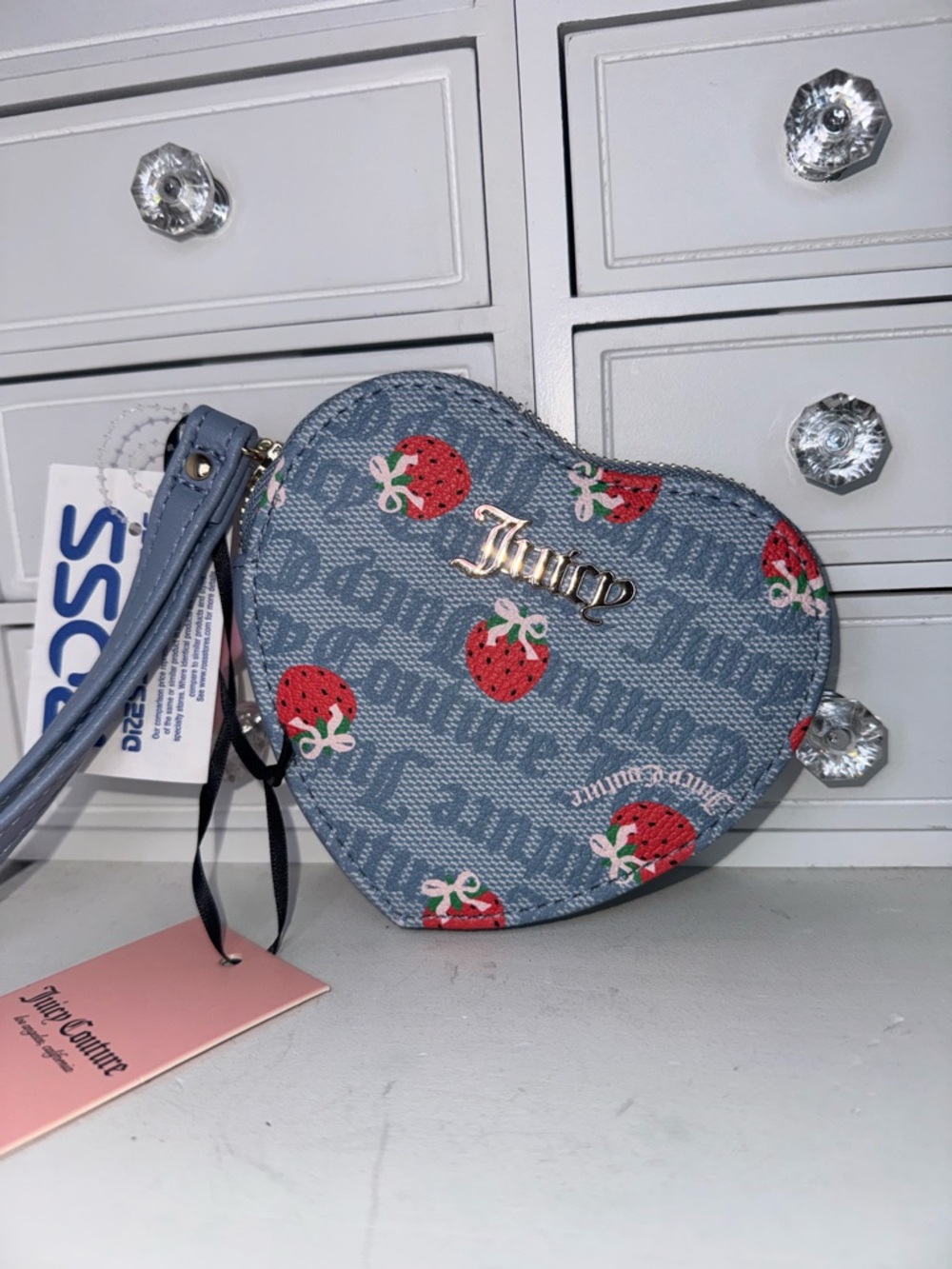 NWT Juicy Couture Blue Heart Strawberry Wristlet
